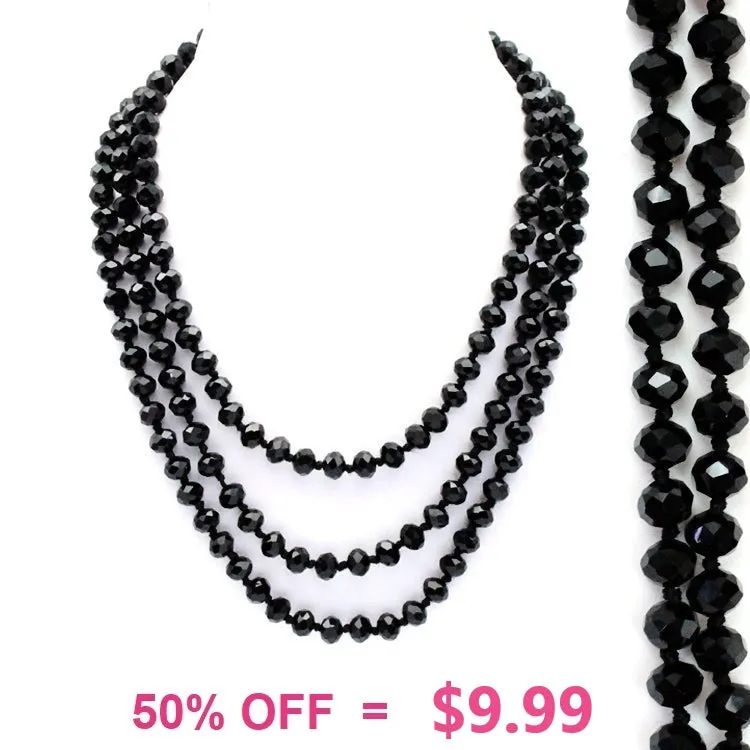 Black Crystal Long 60” Layering Necklace