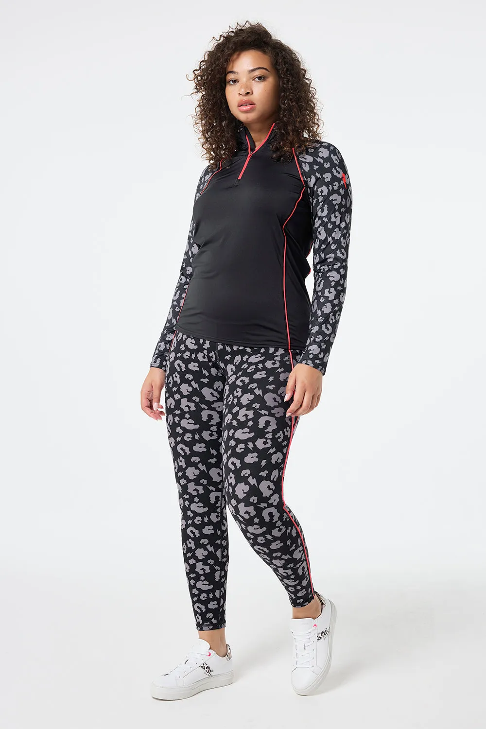 Black with Grey Leopard Full Length Active Leggings