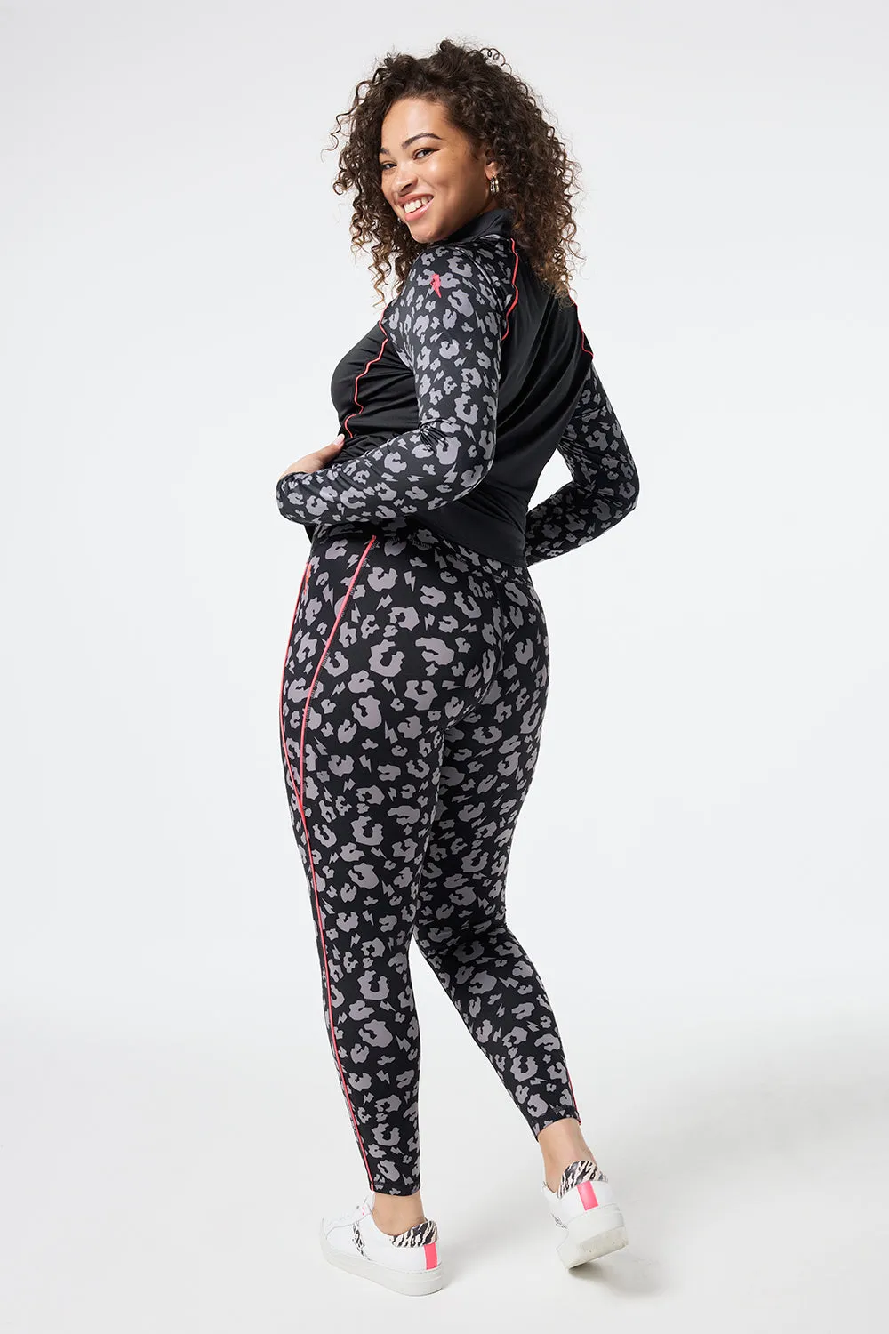 Black with Grey Leopard Full Length Active Leggings