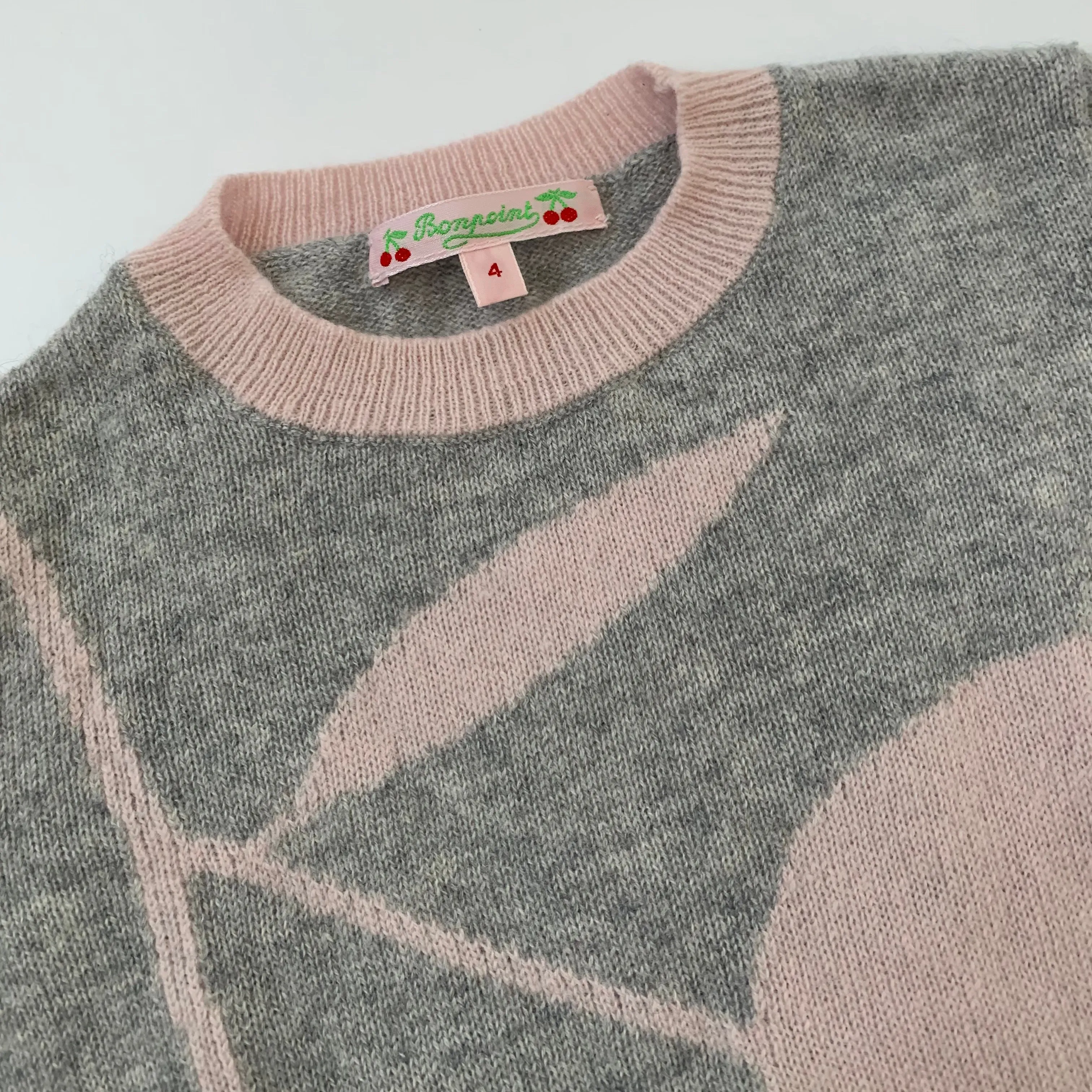 Bonpoint Grey Cashmere Cherry Motif Jumper: 4 Years