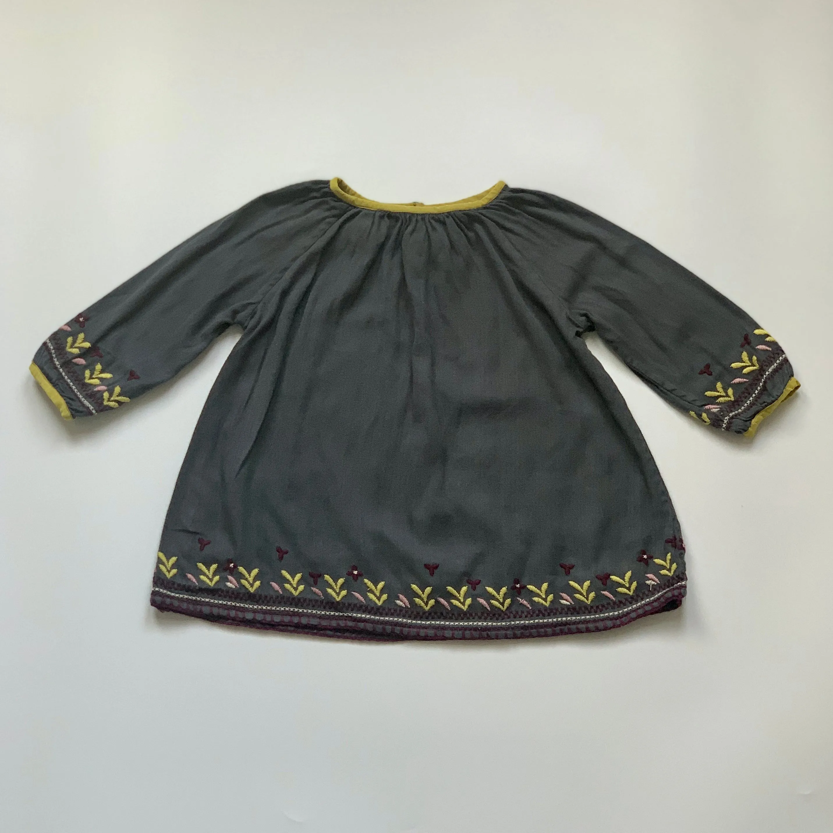 Caramel Dark Grey Brushed Cotton Dress With Embroidery: 2 Years