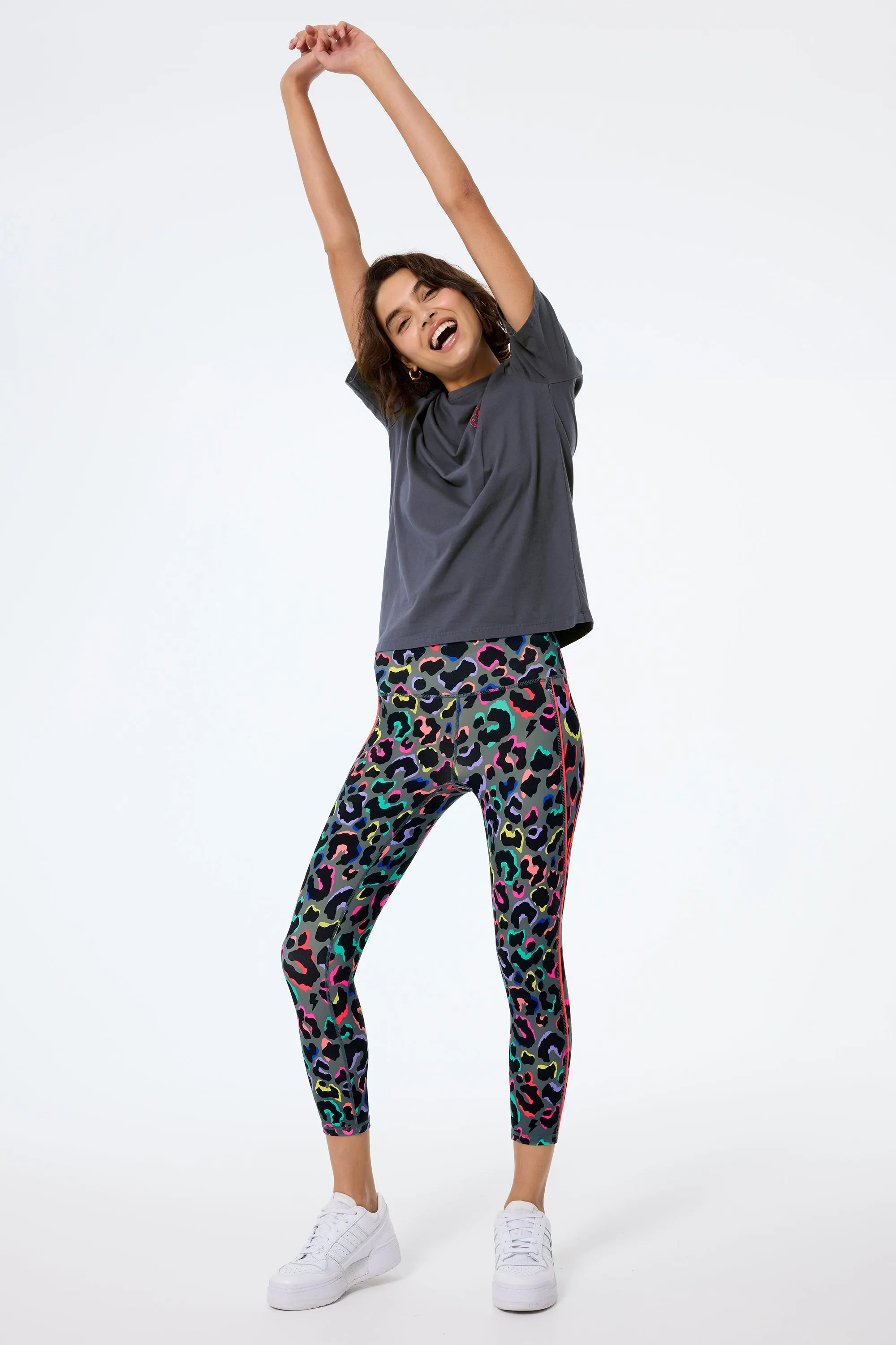 Dark Khaki with Rainbow Shadow Leopard 7/8 Length Active Leggings