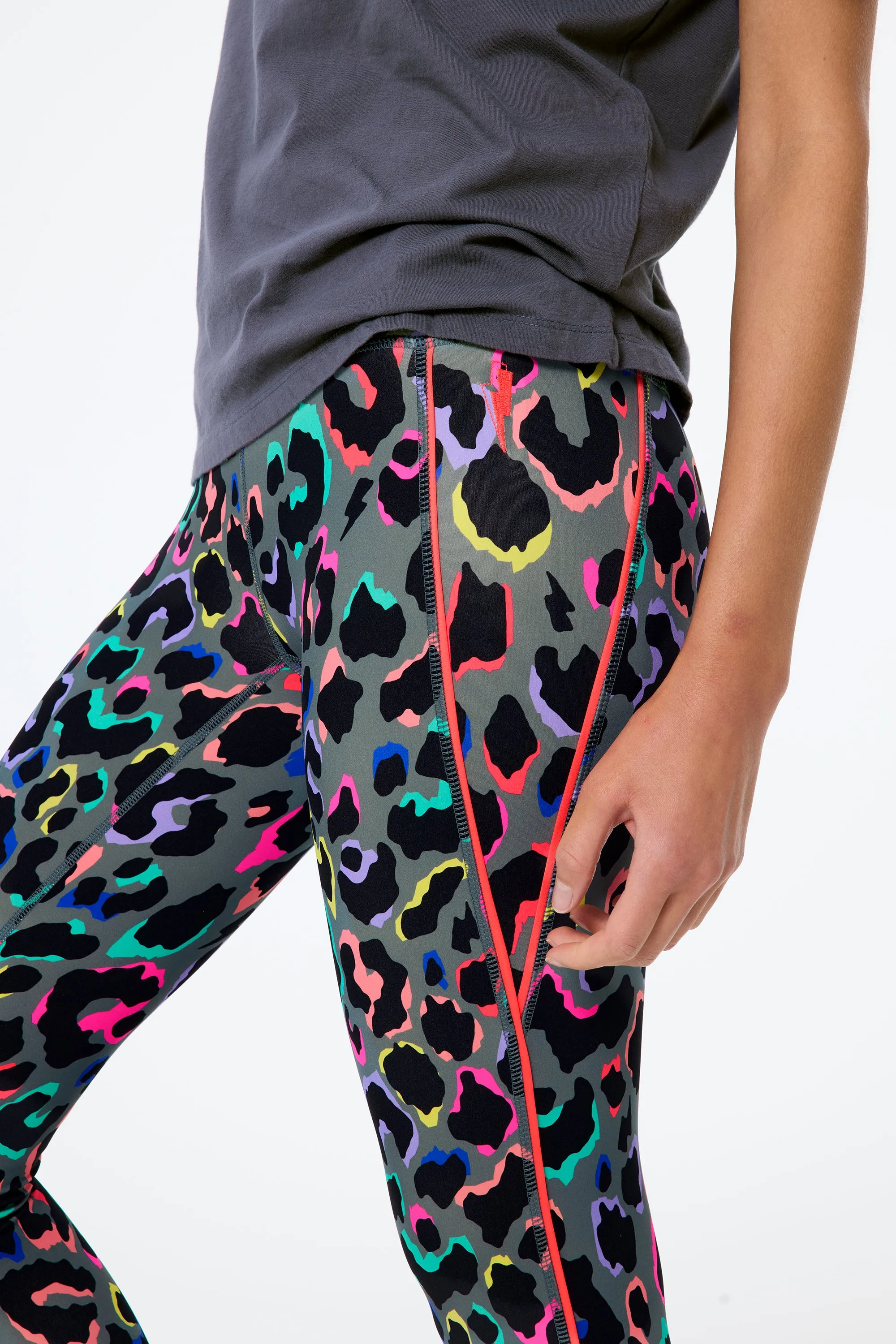 Dark Khaki with Rainbow Shadow Leopard 7/8 Length Active Leggings