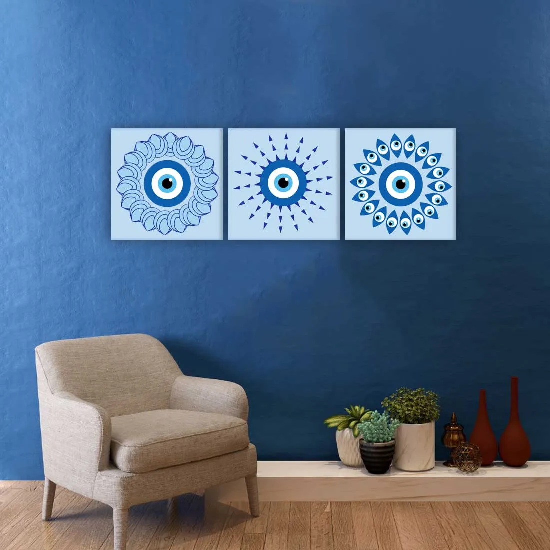 Decorative Wall Art Décor for Bedroom Dining Area Set of 3 - Evil Eye Protector