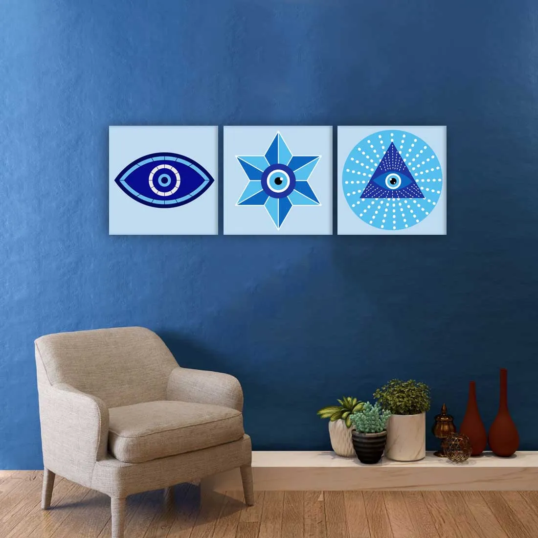 Decorative Wall Art Décor for Bedroom Dining Area Set of 3 - Evil Eye Protector