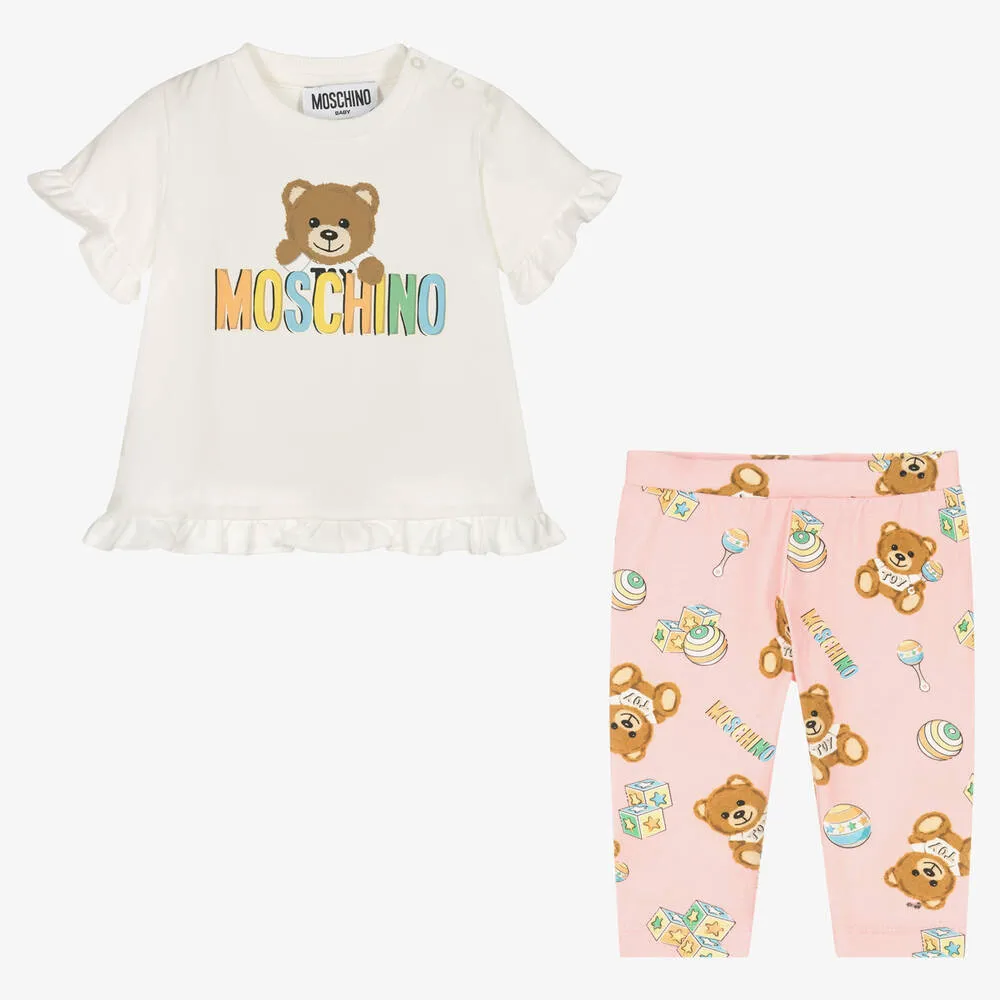 Girls Ivory Teddy Bear Leggings Set