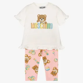 Girls Ivory Teddy Bear Leggings Set