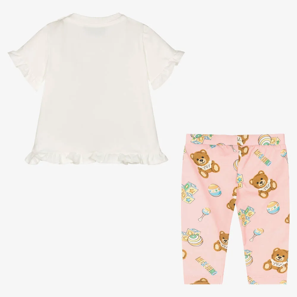 Girls Ivory Teddy Bear Leggings Set