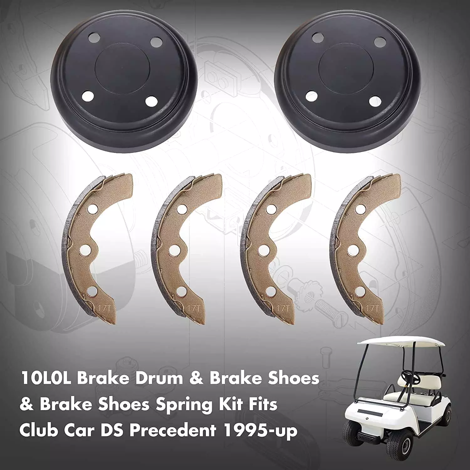 Golf Cart Brake Drums & Shoes Spring Kit for Club Car DS and Precedent - 10L0L