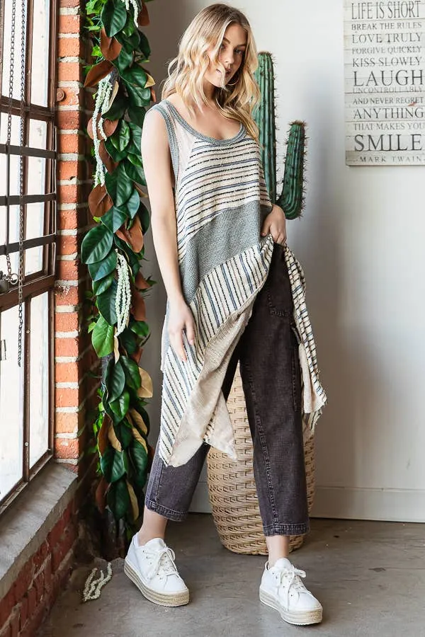 Jaylin Mixed Fabric Layering Tank