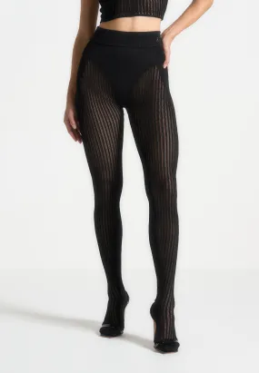 Knitted Contour Footsie Leggings - Black