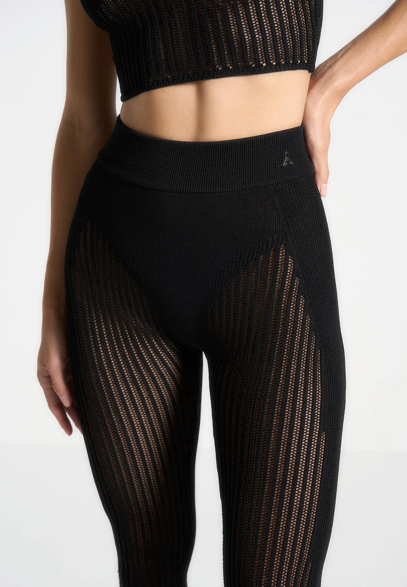 Knitted Contour Footsie Leggings - Black