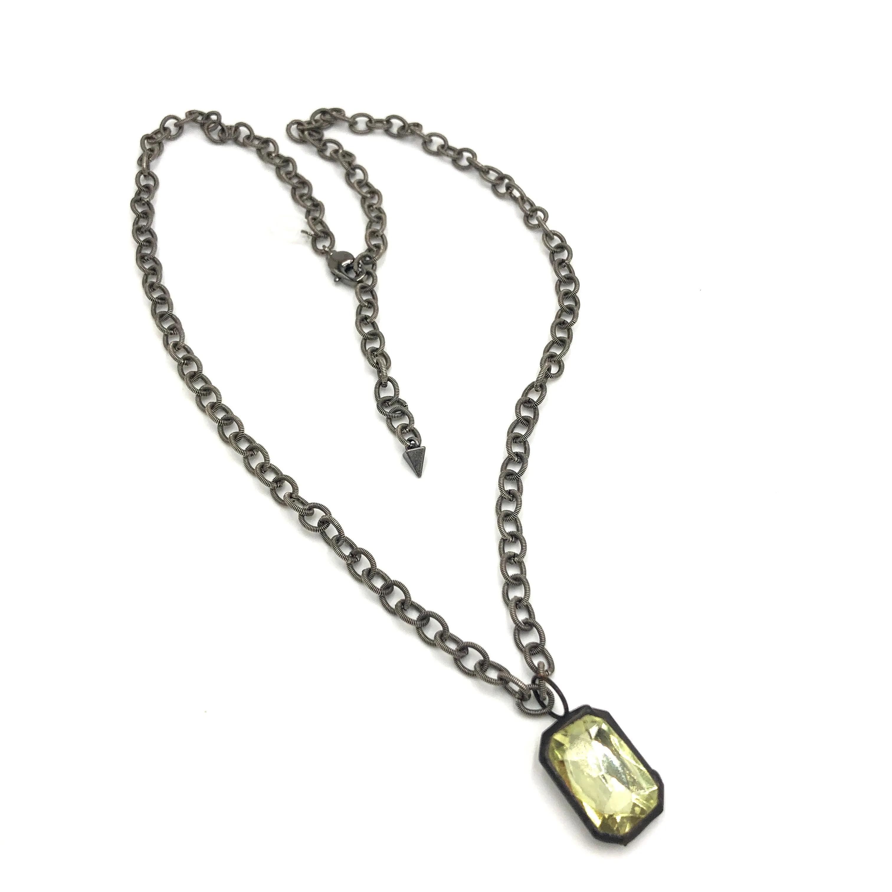 Lemon Shine-On Oval Gun Metal Layering Necklace