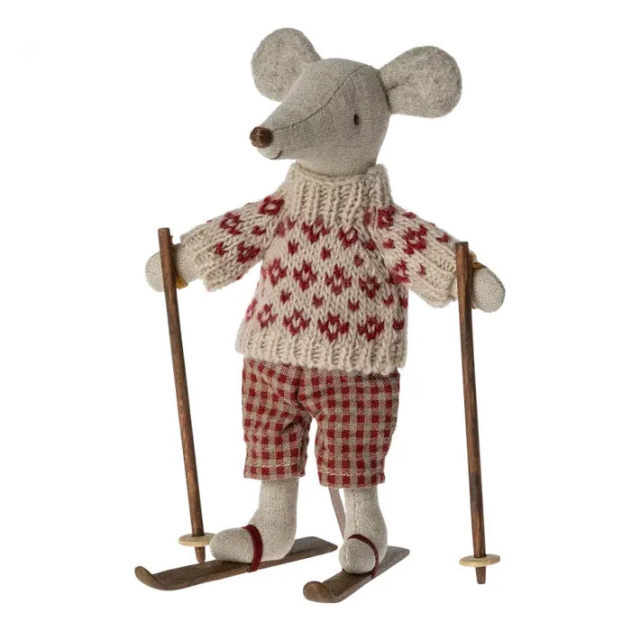 Maileg Winter Mouse with Ski Set, Mum