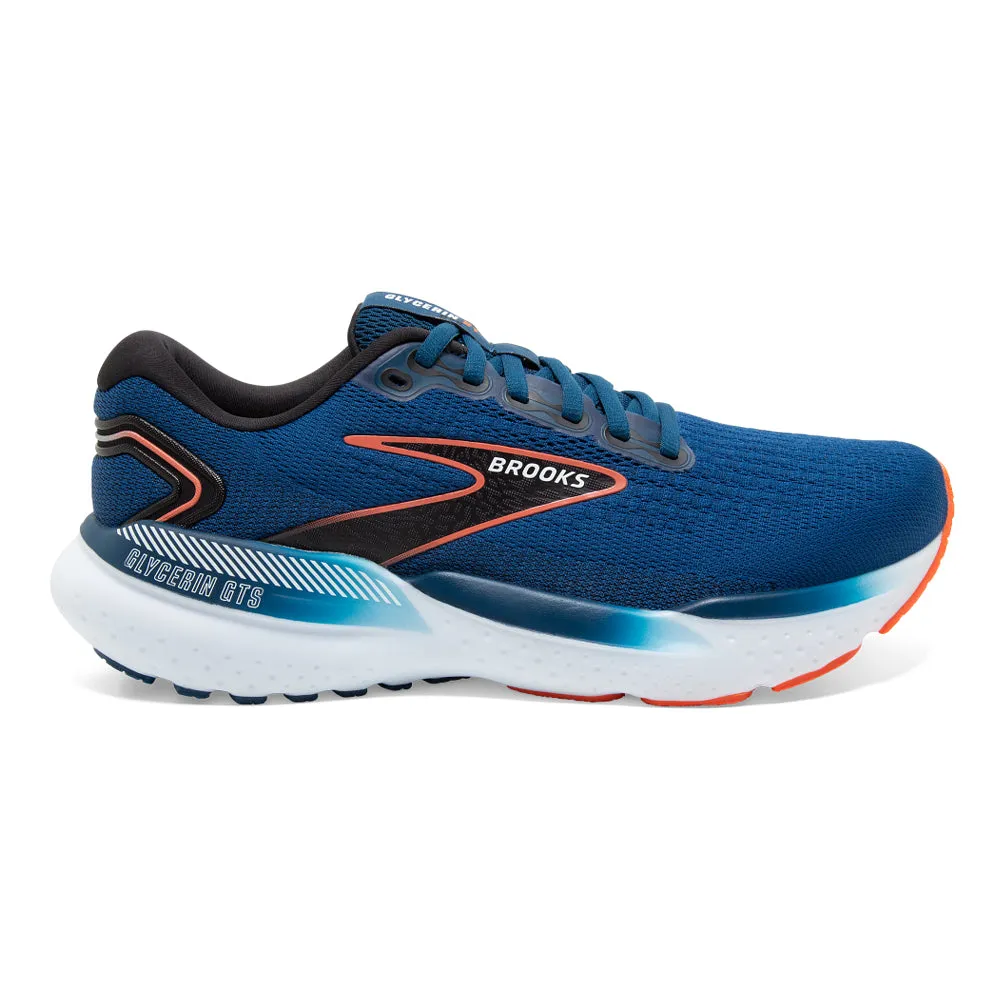 Men's Brooks Glycerin GTS 21, Blue Opal/Black/Nasturtium, 8.5 2E Wide