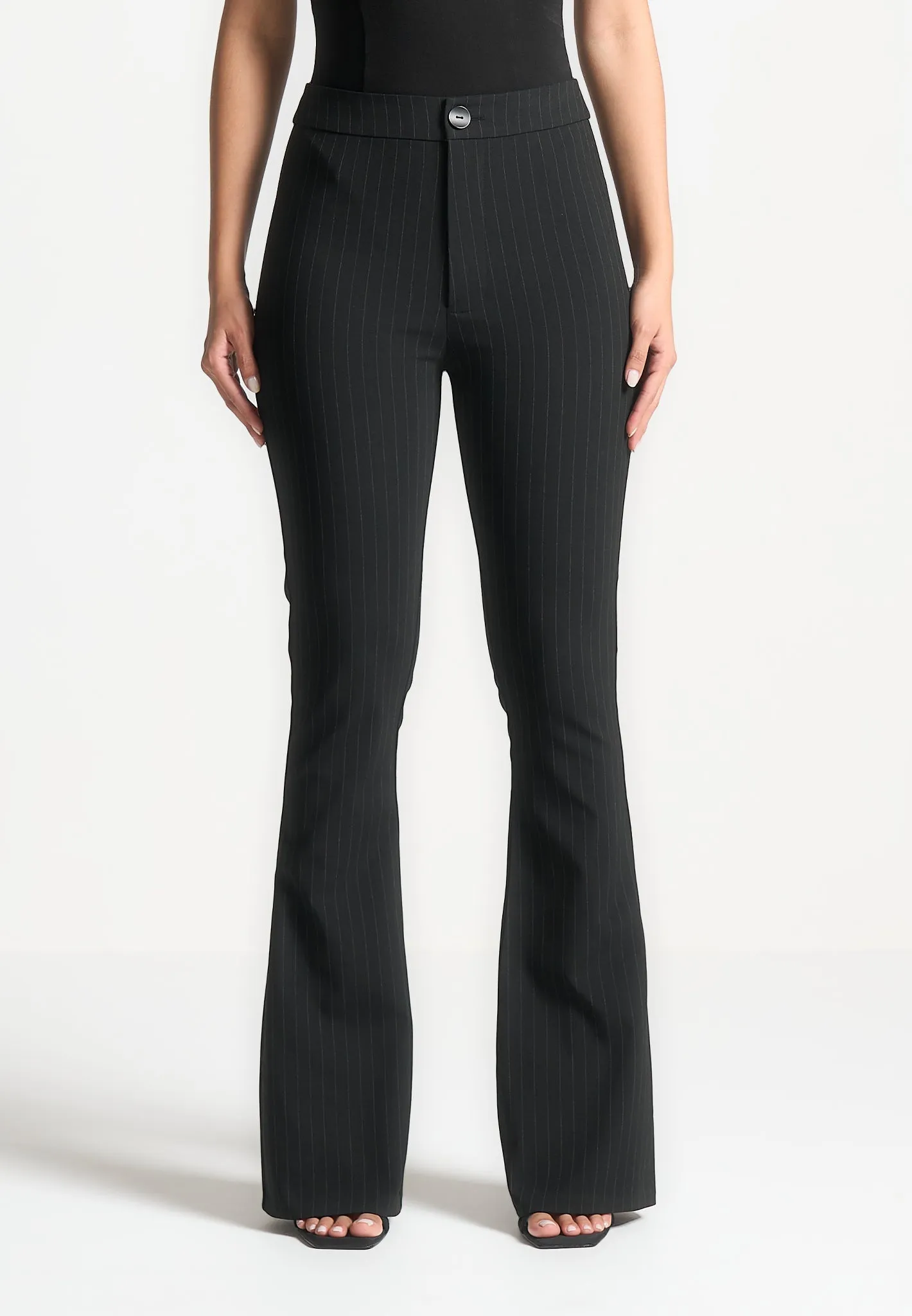 Pinstripe Fit and Flare Leggings - Black