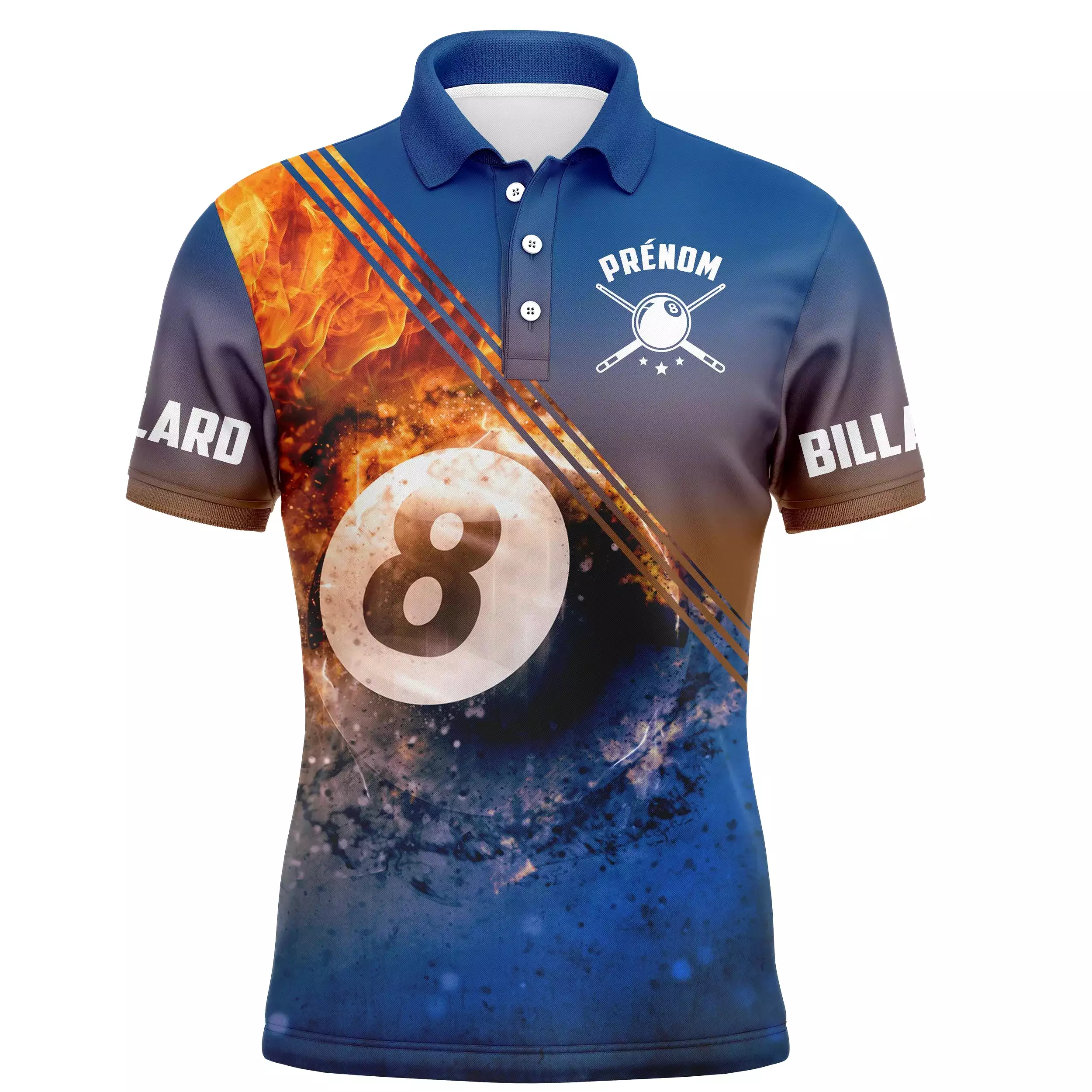 Polo Billard Professionnel Bleu, Billard En Feu, Cadeau Personnalisé Fan Billard - CT29062324