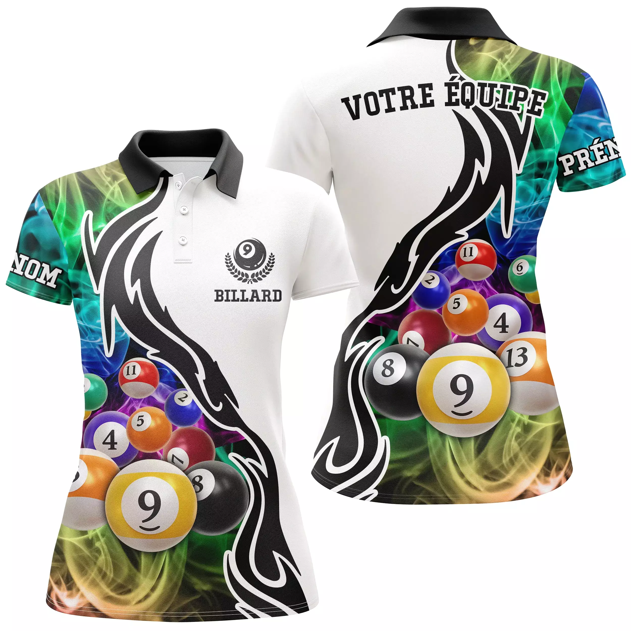 Polo De Billard Professionnel Avec Prénom Personnalisé, Boule De Billard, Table Vert Jeu De La 8 - CT27062326