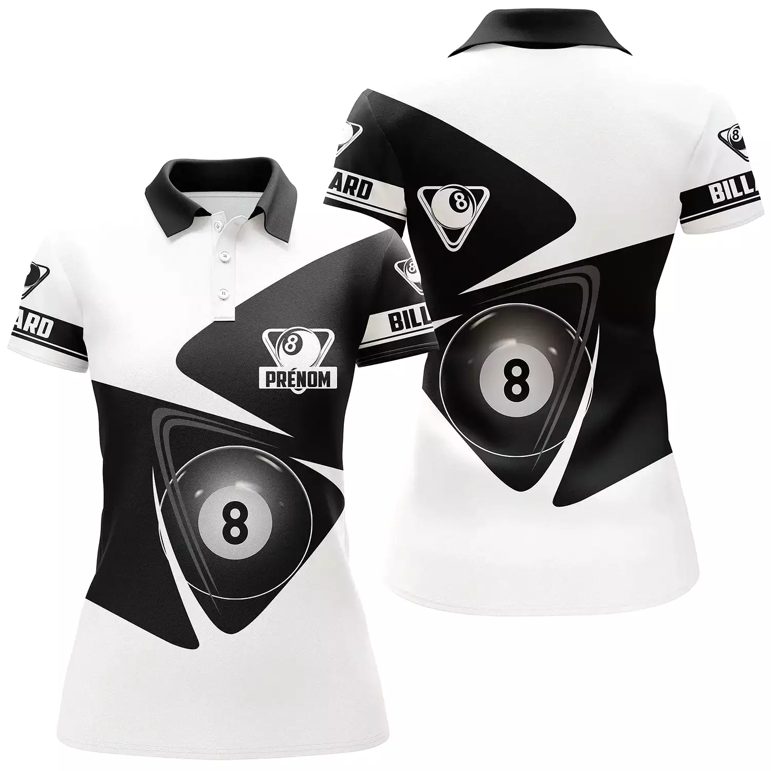 Polo De Billard Professionnel Noir Et Blanc Avec Prénom Personnalisé, Cadeau Idéal Pour Joueur De Billard Elegant - CT27062329