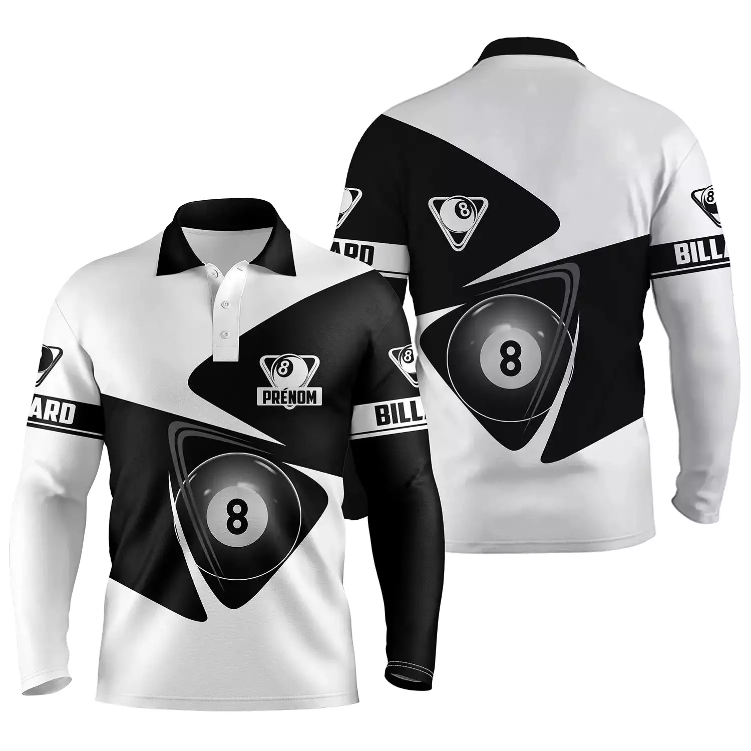 Polo De Billard Professionnel Noir Et Blanc Avec Prénom Personnalisé, Cadeau Idéal Pour Joueur De Billard Elegant - CT27062329