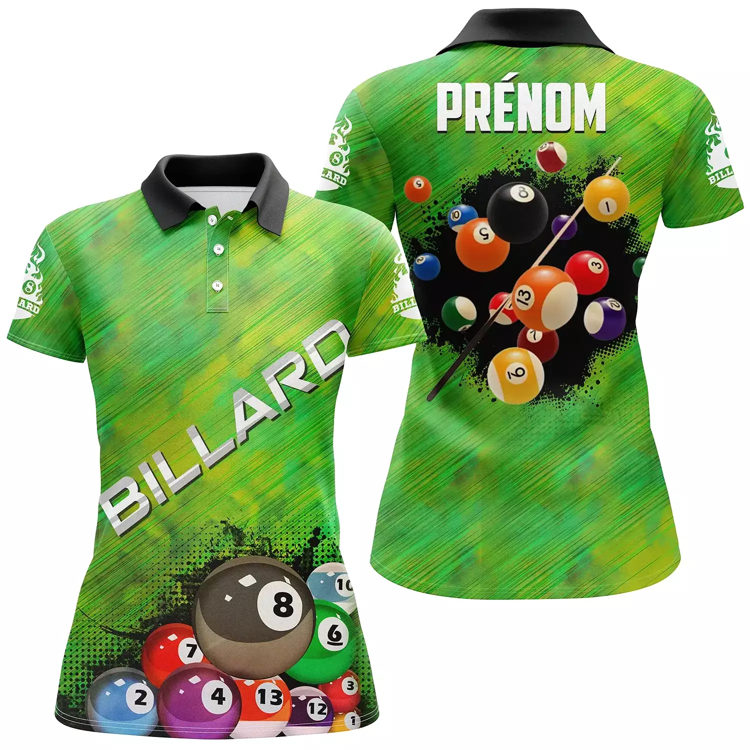 Polo De Billard Professionnel Personnalisé, Boule De Billard, Vert Rayé - CT27062323