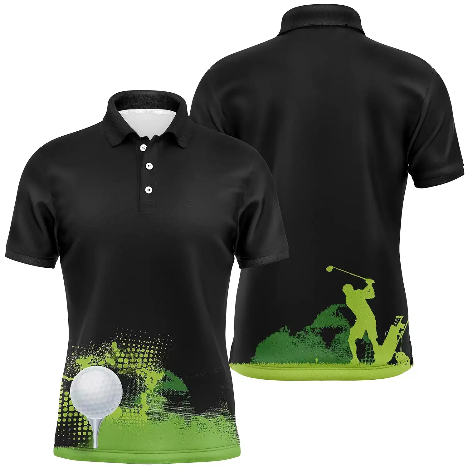 Polo Golf Noir, Motif Terrain Golf Vert - Confort Optimal pour Amateurs et Pros - CT04072313