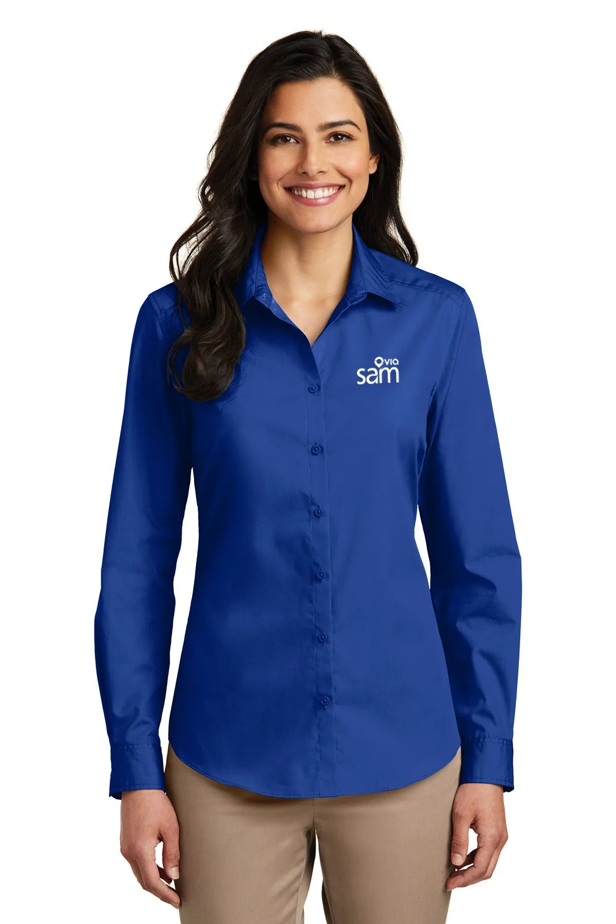 Port Authority Ladies Carefree Poplin Shirt, True Royal [Via Transportation / Sioux Area Metro]