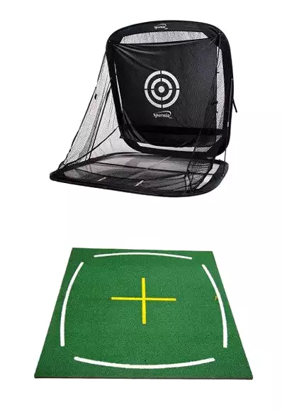 Spornia SPG-7 Golf Practice Net + Teaching Mat Bundle