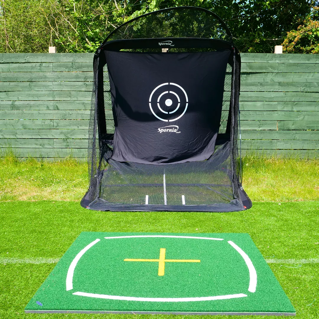 Spornia SPG-7 Golf Practice Net + Teaching Mat Bundle