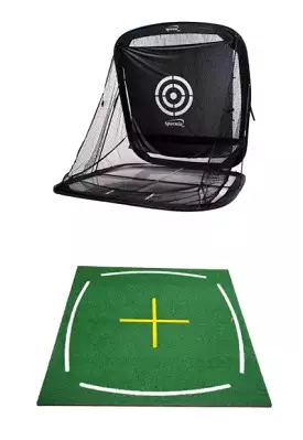 Spornia SPG-7 Golf Practice Net + Teaching Mat Bundle