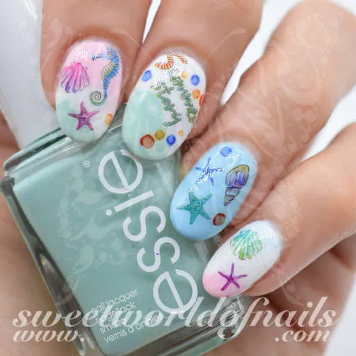 Summer Nail Art Seahorse Starfish Beach Nail Water Decals Slides