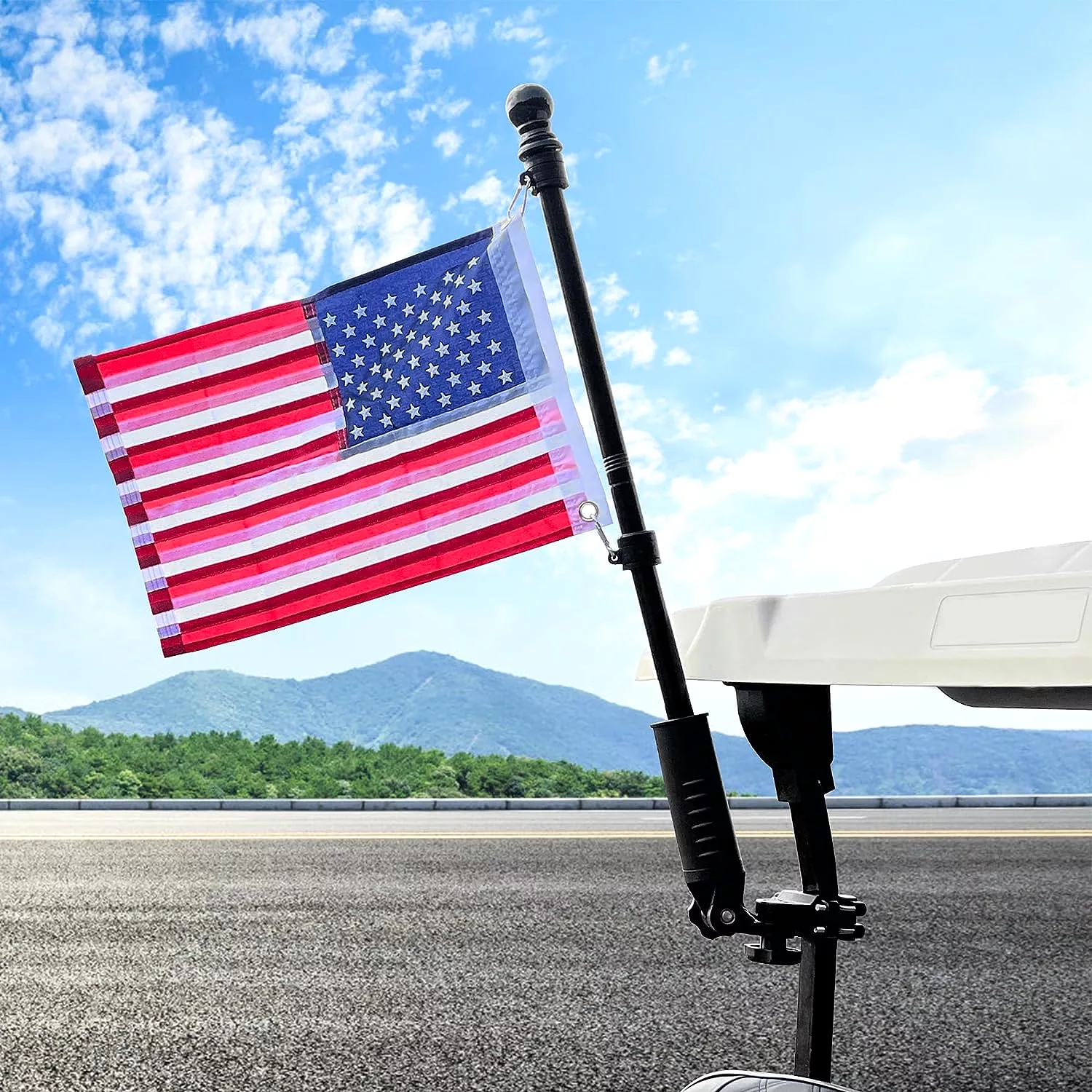 Universal golf cart flag stand flagpole kit with embroidered American flag - 10L0L