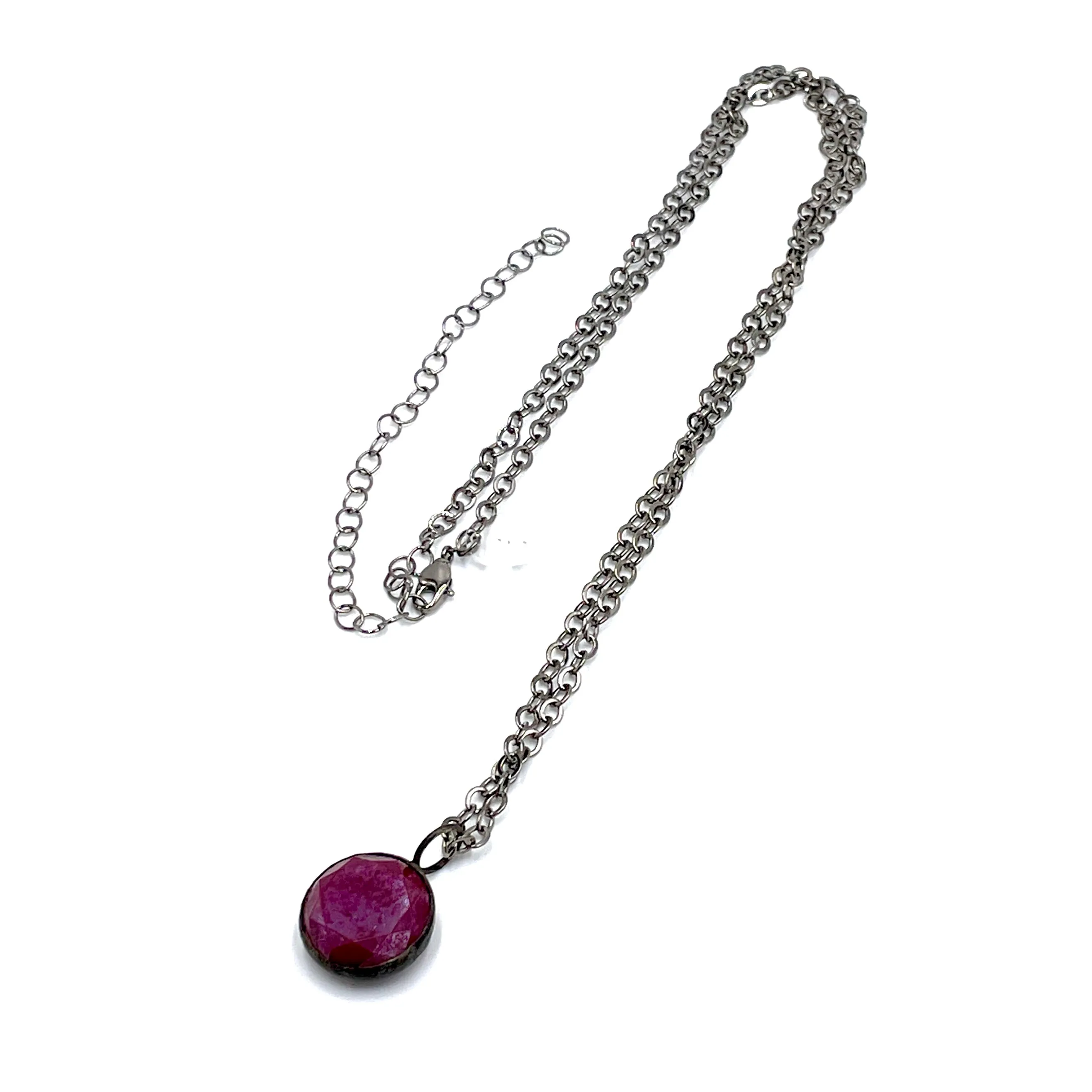 Violet Luster Facet & Gun Metal Layering Necklace - 22mm pendant