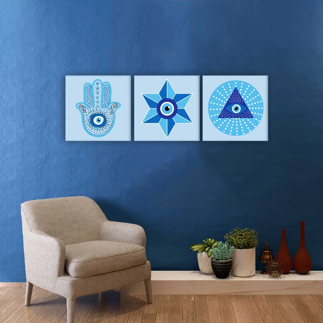 Wall Art for Bedroom Living Area Decor Hanging Set of 3 - Evil Eye Protector