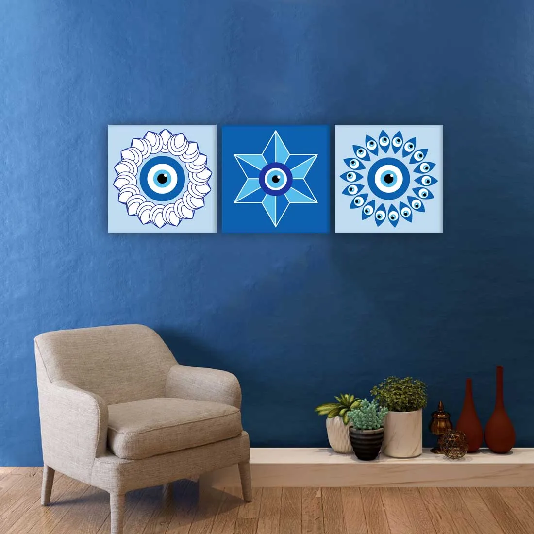 Wall Art for Bedroom Living Area Decor Hanging Set of 3 - Evil Eye Protector